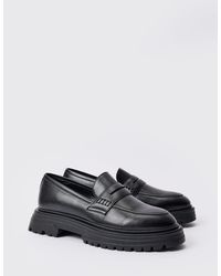 BoohooMAN - Pu Slip On Chunky Loafer In Black - Lyst