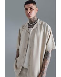 BoohooMAN - Tall Short Sleeve Oversized Linen Shirt In Natural - Lyst
