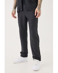 BoohooMAN - Tall Elasticated Waist Tapered Linen Trouser In Black - Lyst