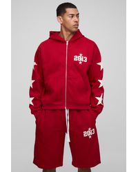 BoohooMAN - Kurzer kastiger Oversize Trainingsanzug mit Kapuze und Reißverschluss - Lyst