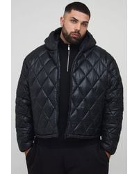 BoohooMAN - Plus Oversized Boxy High Shine Quilted Hooded Funnel Puffer Jacket - Lyst