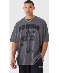 BoohooMAN - Tall Oversized Overdyed Gothic Print T-shirt - Lyst