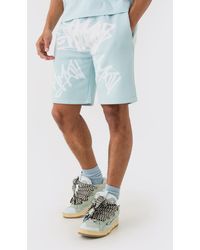 BoohooMAN - Loose Fit Graffiti Printed Jersey Shorts - Lyst