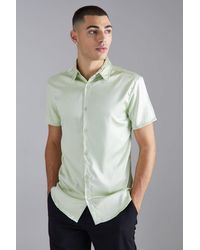 BoohooMAN - Short Sleeve Muscle Fit Stretch Satin Shirt - Lyst