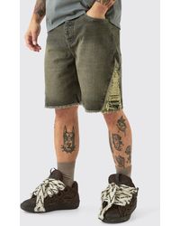 BoohooMAN - Relaxed Rigid Extreme Side Ripped Denim Short In Antique Grey - Lyst