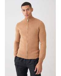 BoohooMAN - Muscle Fit Zip Through Knitted Jacket - Lyst