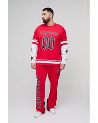 BoohooMAN - Plus Limited Print Oversized Faux Layer T-shirt Sand Gusset Jogger Set - Lyst
