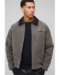 BoohooMAN - Oversized Boxy Contrast Collar Faux Suede Harrington Jacket - Lyst