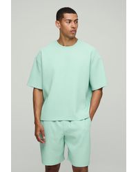 BoohooMAN - Oversized Boxy Pleated T-Shirt And Relaxed Fit Mid-Length Short Set - Lyst