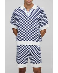 Boohoo - Conjunto Man Oversize De Pantalón Corto Holgado Y Polo Recto De Punto Jacquard Con Estampado De Cuadros - Lyst