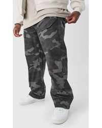 BoohooMAN - Plus Fixed Waist Relaxed Asymetric Camo Cargo Twill Trouser - Lyst