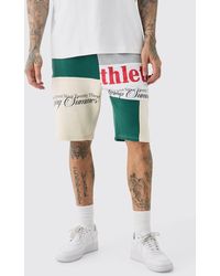 BoohooMAN - Tall Loose Fit Graphic Patchwork Jersey Short In Ecru - Lyst