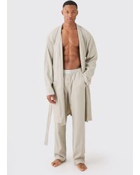 BoohooMAN - Waffle Robe & Relaxed Fit Bottoms In Stone - Lyst
