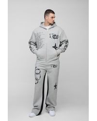 BoohooMAN - Tall Oversize Trainingsanzug mit Graffiti-Print, Reißverschluss und Kapuze - Lyst