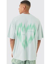 BoohooMAN - Oversized Extended Neck Wash Flame Heart T-shirt - Lyst