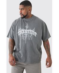 BoohooMAN - Plus Oversized Cross Puff Print T-shirt In Grey - Lyst