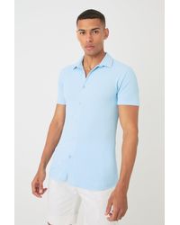 BoohooMAN - Short Sleeve Crinkle Muscle Fit Shirt - Lyst