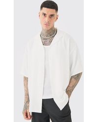 BoohooMAN - Tall Short Sleeve Oversized Linen Shirt In White - Lyst
