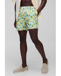 Boohoo - Mid Length Multi Lemon Printed Swim Shorts - Lyst