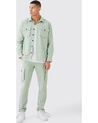 BoohooMAN - Lightweight Stretch Utility Shirt And Trouser Set - Lyst