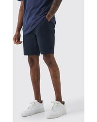 BoohooMAN - Tall Fixed Waist Navy Skinny Fit Chino Shorts - Lyst