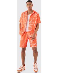 BoohooMAN - Oversized Doodle Printed Pleated Shirt & Short Set - Lyst