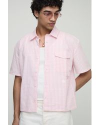 Boohoo - Oversized Pocket Detail Micro Plaid Boxy Shirt - Lyst