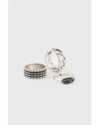 BoohooMAN - 3 Pack Silver Signet Rings - Lyst