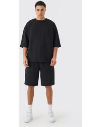 BoohooMAN - Oversized Quilted Herringbone T-shirt And Short Set - Lyst