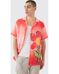 BoohooMAN - Oversized Ombre Flower Print Linen Look Shirt - Lyst