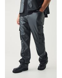 BoohooMAN - Plus Pu Cargo Stacked Flared Trousers - Lyst