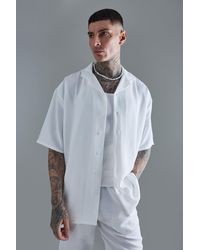 BoohooMAN - Tall Short Sleeve Drop Revere Linen Shirt In White - Lyst
