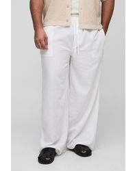 BoohooMAN - Plus lockere Hose in Leinenoptik mit elastischem Bund - Lyst