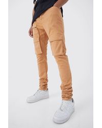 BoohooMAN - Tall Fixed Waist Skinny Stacked Zip Cargo Trouser - Lyst