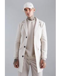 BoohooMAN - Single Breasted Wool Look Overcoat In Beige - Lyst