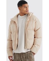 BoohooMAN - Heavyweight Cable Knitted Puffer With Hood - Lyst