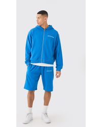 BoohooMAN - Oversized Boxy Zip Through Hooded Short Tracksuit - Lyst