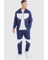 BoohooMAN - Slim Colour Block Funnel Neck Hooded Tracksuit - Lyst