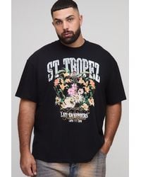 BoohooMAN - Plus Oversized Extended Neck St. Tropez Floral Print T-Shirt - Lyst