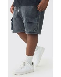 BoohooMAN - Plus Loose Fit Washed Cargo Jersey Short In Black - Lyst