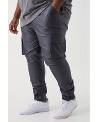 BoohooMAN - Plus Skinny Stacked Coated Twill Cargo Trouser - Lyst