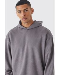 BoohooMAN - Oversized Boxy Faux Suede Heavyweight Hoodie - Lyst