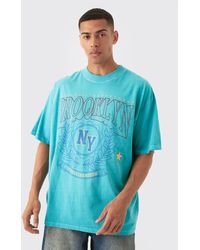 Boohoo - Oversized Extended Neck Wash Varsity Brooklyn Print T-shirt - Lyst