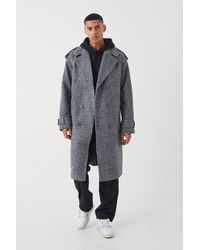 BoohooMAN - Double Breasted Salt & Pepper Overcoat - Lyst