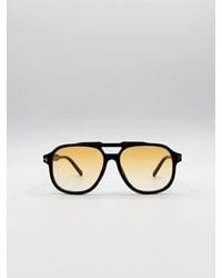 BoohooMAN - Svnx Oversized Navigator Sunglasses In Black With Orange Lenses - Lyst