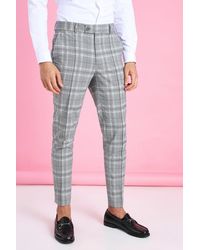 BoohooMAN Skinny Tapered Smart Check Trouser With Pintuck - Gray