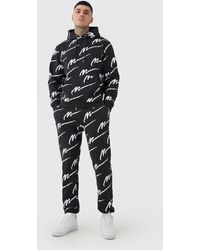 BoohooMAN - Tall Man Signature All Over Print Hoodie Tracksuit - Lyst