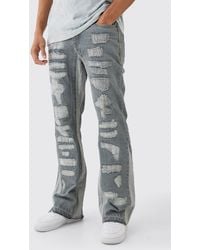 BoohooMAN - Slim Flare Rigid All Over Rip & Repaired Jeans In Antique Grey - Lyst