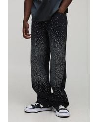 BoohooMAN - Tall Overdye Relaxed Fit All Over Rhinestone Jeans - Lyst