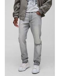 BoohooMAN - Slim Fit Subtle Ripped Tinted Jeans With Let Down Hem - Lyst